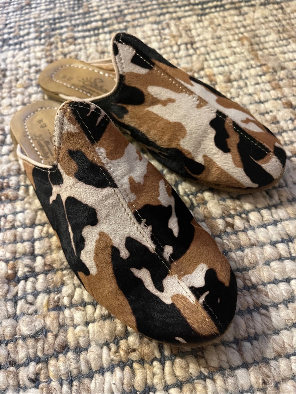 Sabah pony-hair camo Slip-On Mules.  Handmade in Turkey.  Size 42 (US 9/10)